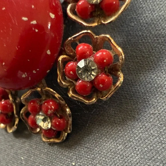 Vintage Red and Gold Floral earrings